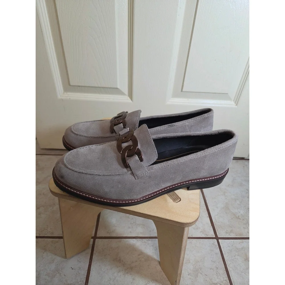 Ara High Soft Grey Suede Chain Link Loafers Womens Size 7.5 UK 5